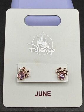Disney Rose Gold Minnie Mouse Stud Earrings with Pink Stones. NWT